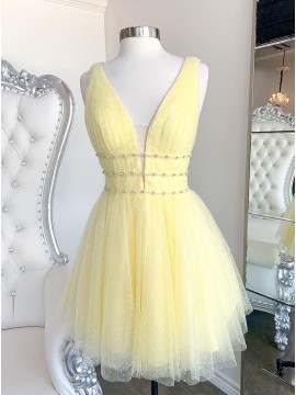 A Line Doffodil Backless Homecoming Dress