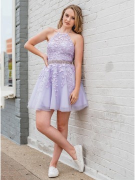 Halter Lilac Short Homecoming Dress