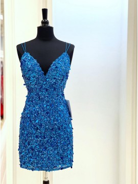 Blue Sequin Short Glitter Homecoming Dress