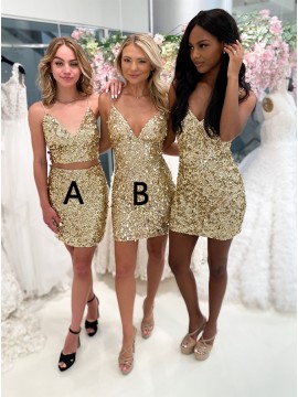 Champagne Sequin Homecoming Dress