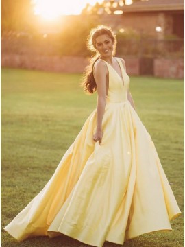 Yellow A-Line Long Prom Dress