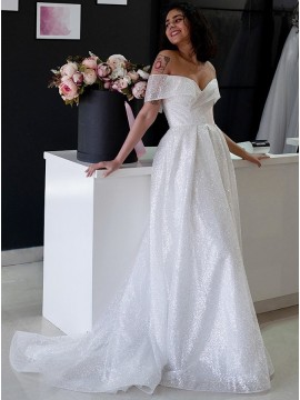 Elegant A-Line Off the Shoulder Wedding Dress