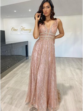 Champagne Sheath Sequins Prom Dress