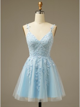 A-line Short Light Blue Homecoming Dress