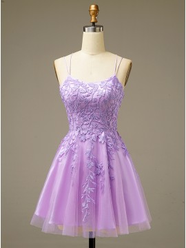A-line Lilac Homecoming Dress Lace-up Short Party Dress