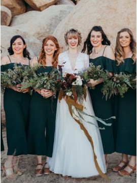 Spaghetti Straps Wedding Party Dress Dark Green Bridesmaid Dress