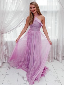 Chiffon Pink Long Prom Dress