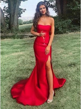 red mermaid style prom dress