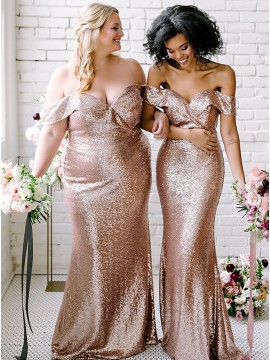Mermaid Off-the-Shoulder Sleeveless Long Bridesmaid Dress With Sequins
