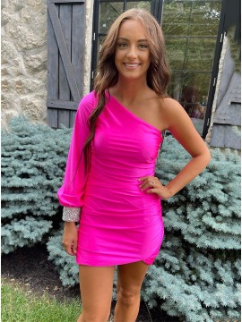 One Shoulder Pink Homecoming Dress