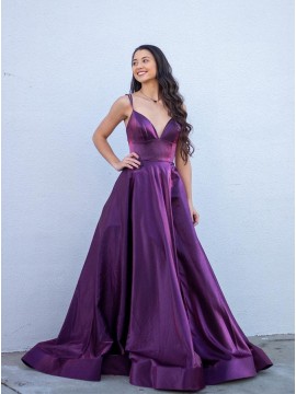 Purple A-Line Long Prom Dress