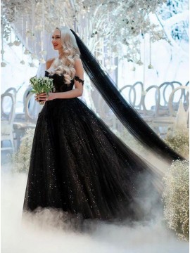 Black Wedding Dress with Veil