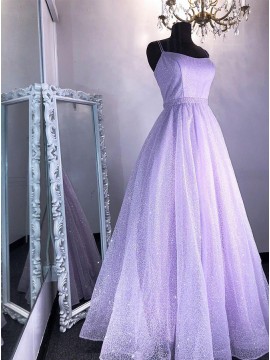 A-Line Long Lilac Glitter Prom Dress