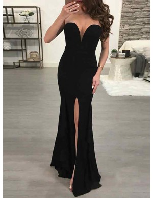 Mermaid Sweetheart Floor-Length Black Prom Dress with Split