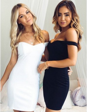 Sheath Black/White Off the Shoulder Short Homecoming Cocktail Dress